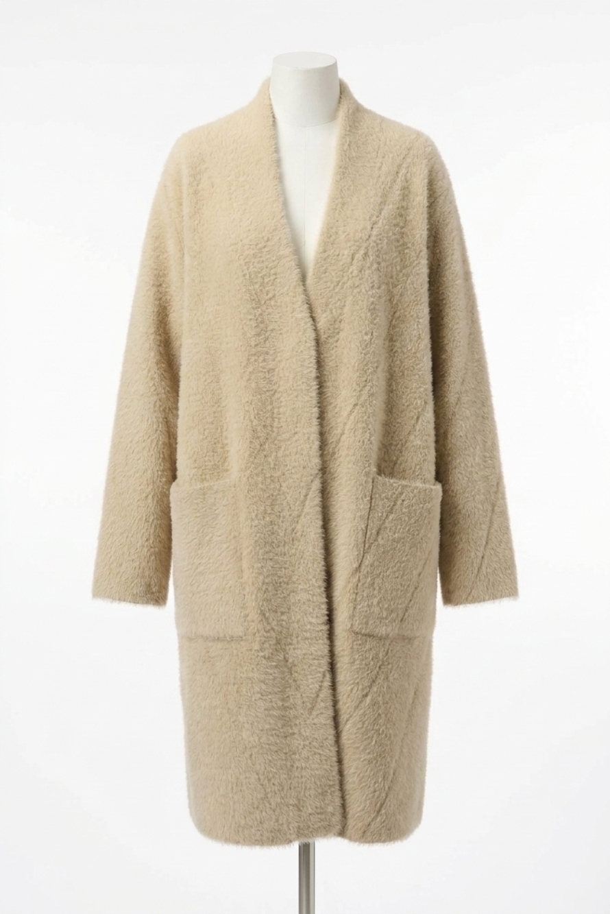 NEW JOSEPH RIBKOFF feather yarn sweater knit coat in almond